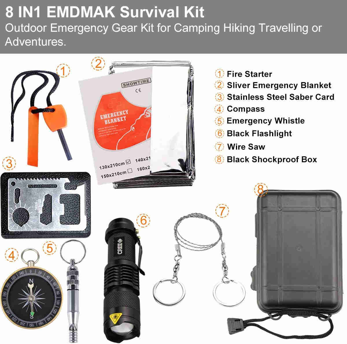 Survival Kit Outdoor Emergency Gear Kit for Camping Hiking Travelling or Adventures