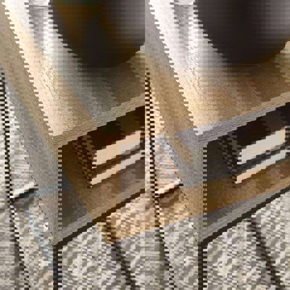 Urban Rectangular End Table with Storage, Natural Brown