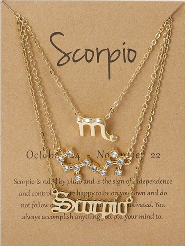 Women Girls 3 pcs Zodiac 12 Constellation Sign Pendant Astrology Necklace Set
