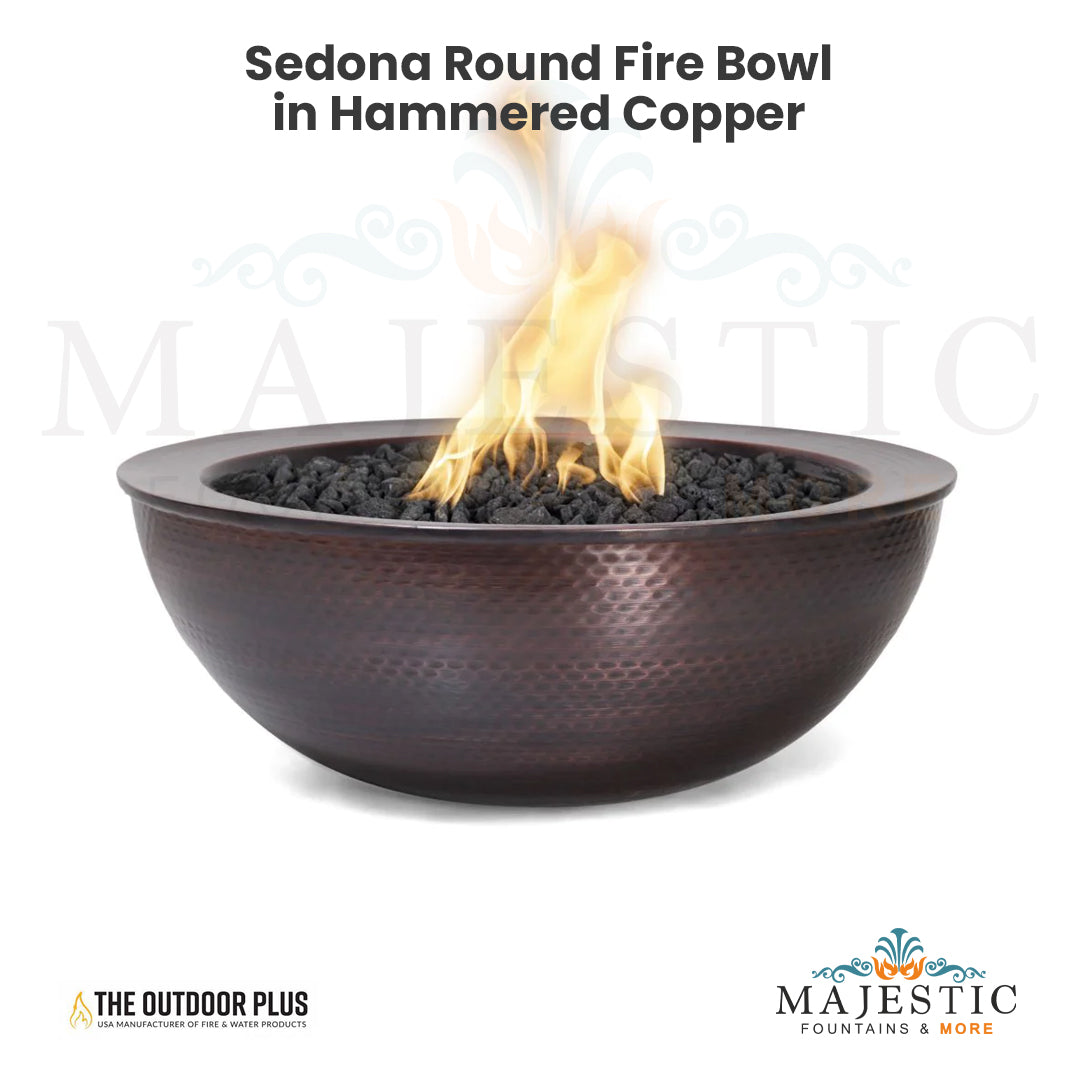 The Outdoor Plus Sedona Round Fire Bowl in Hammered Copper with Free Cover