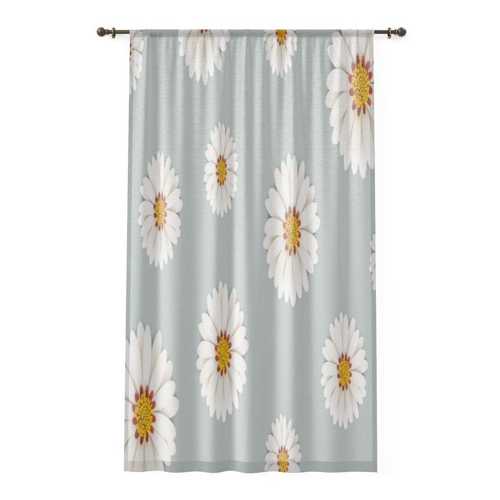 DAISIES PRINT ON BLUE GRAY BACKGROUND - SHEER Window Curtain