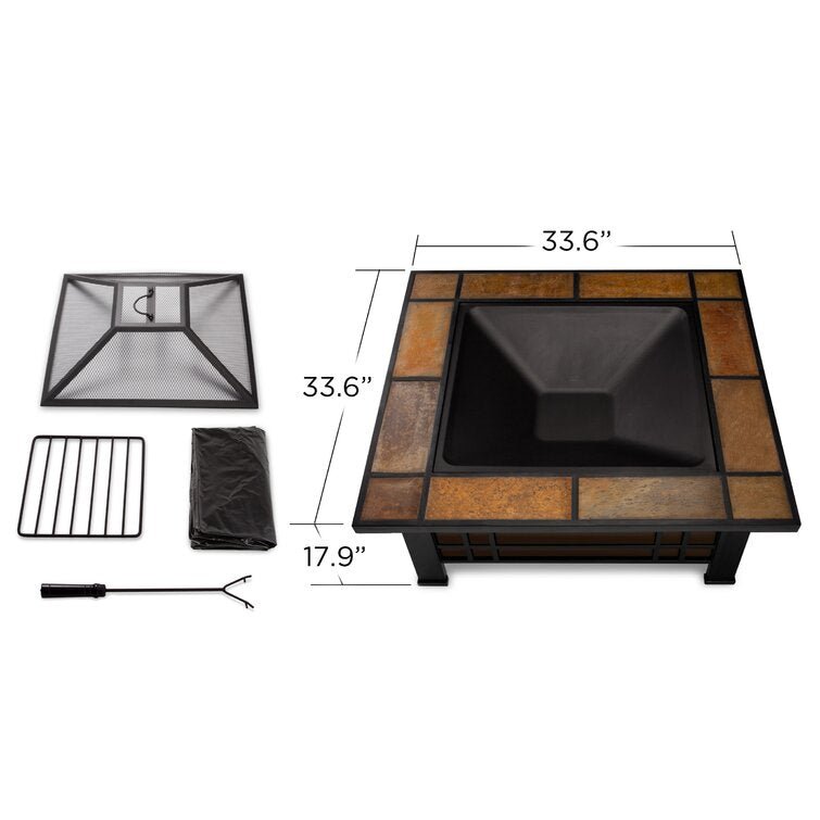 MIRODEMI® Outdoor Steel Wood Burning Fire Pit Table With Spark Screen And Log Poker Tool