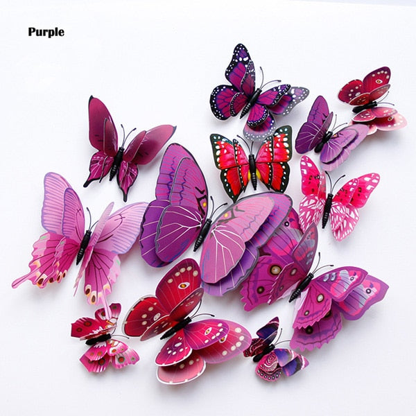 New Style 12Pcs Double Layer 3D Butterfly Wall Sticker - Home Decor