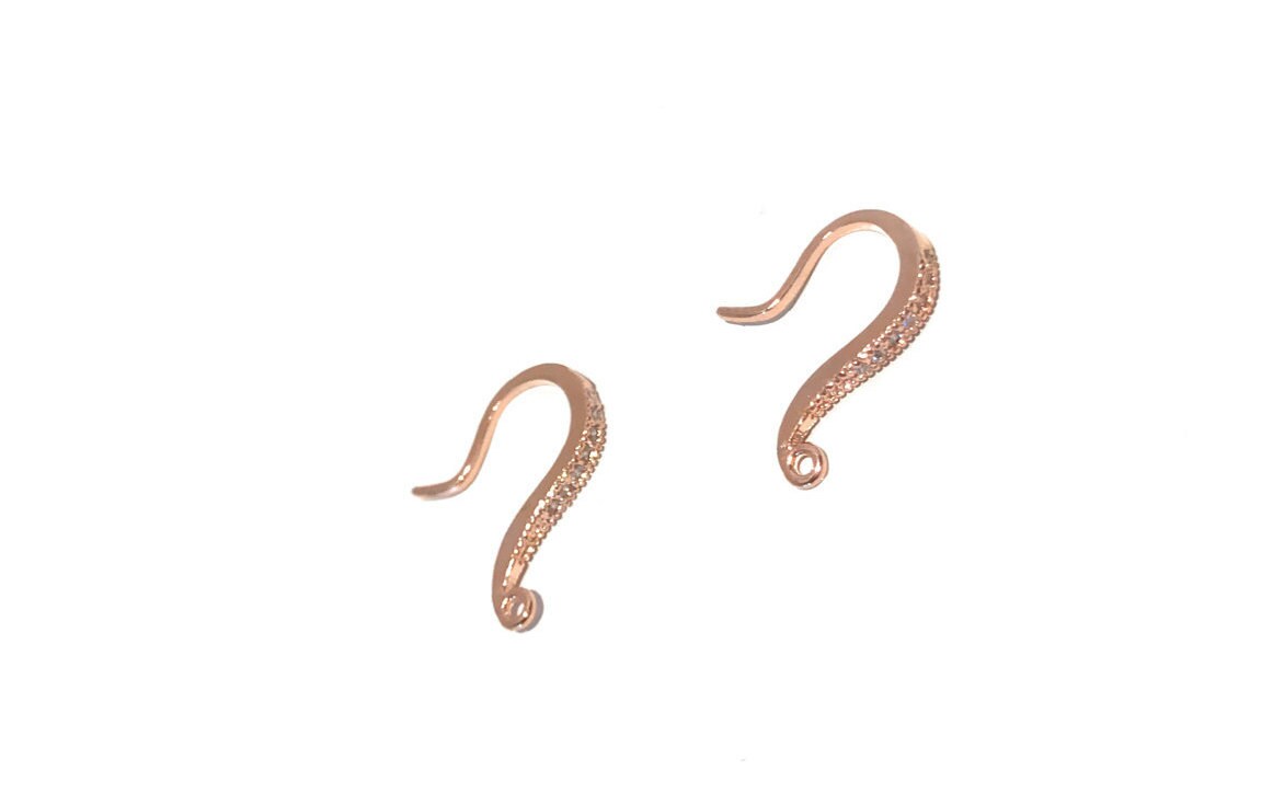 24K Rose Gold Plated CZ Micro Pave Ear Wires - 1 Pair for DIY Jewelry Making