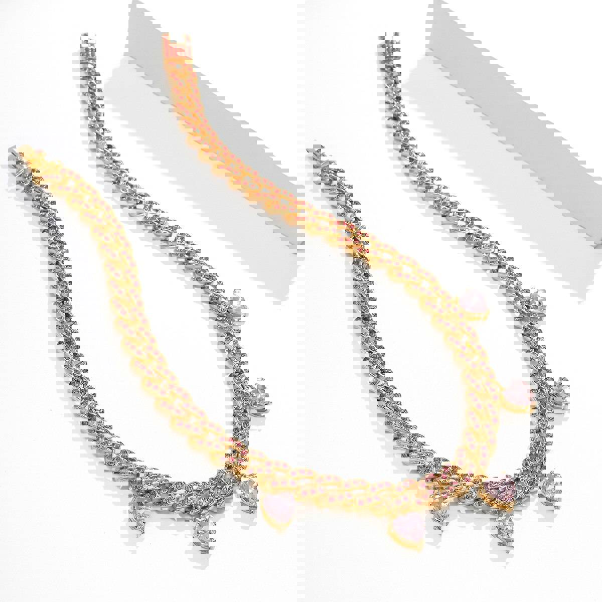 Bling Rhinestone Hip Hop Cuban Link Chain Choker Necklace for Women with Iced Out Crystal Heart Pendant