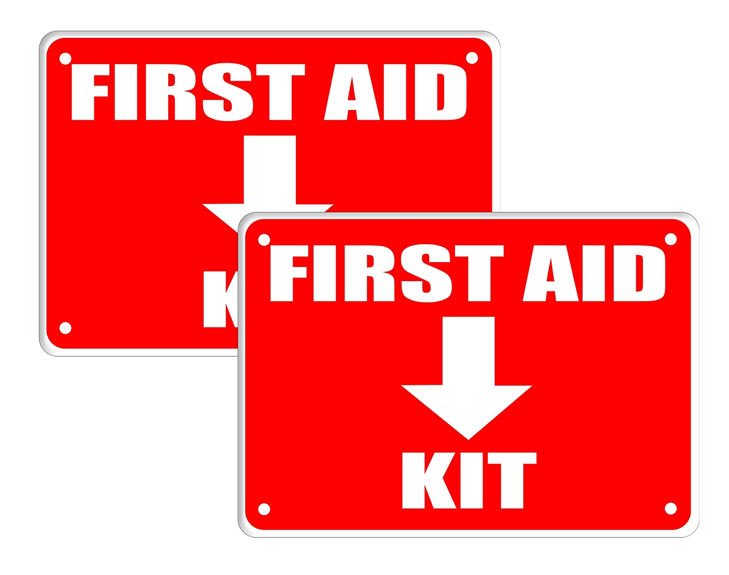First Aid Kit Sign, Durable Plastic Safety Sign, 7 x 10 Inch, Red on White, Indoor/Outdoor Use