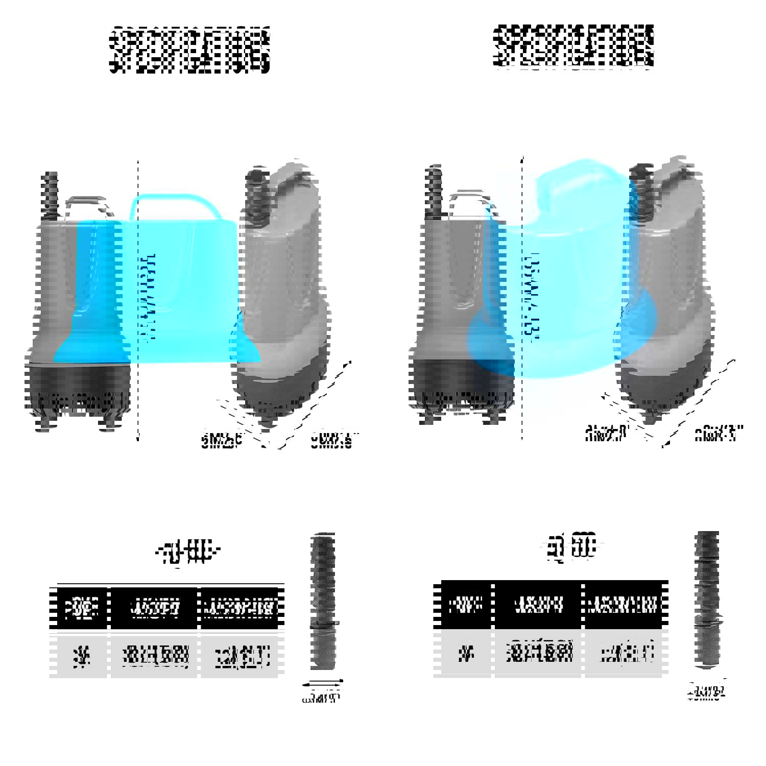158 GPH Bottom Feed Submersible Water Pump - 9W Energy Efficient, Low-Suction