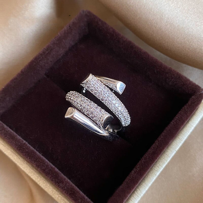 Exquisite AAA Zircon Double Layer Cross Ring for Women - Adjustable Cocktail Party Ring