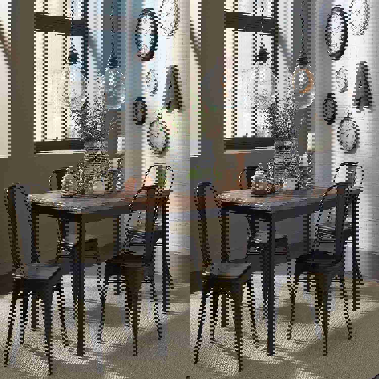 Vintage Series 5-Piece Rectangular Table Set with Metal Chairs