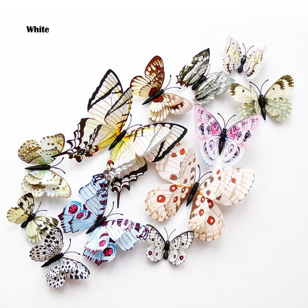 New Style 12Pcs Double Layer 3D Butterfly Wall Sticker - Home Decor