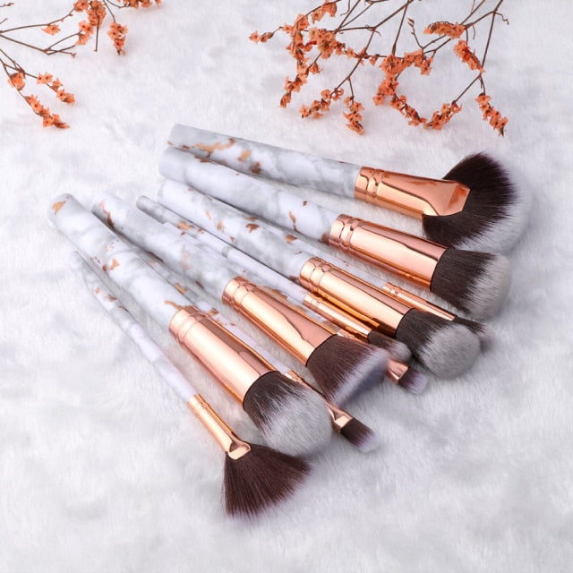 10/15Pcs Marble Kabuki Makeup Brushes Set for Professional Cosmetic Application