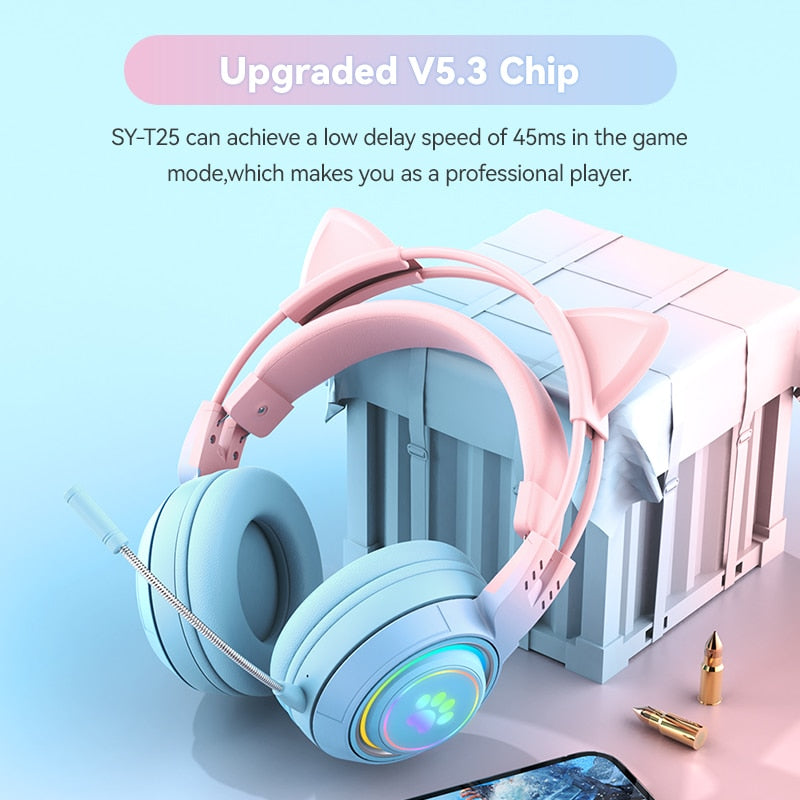 Kawaii Bluetooth Cat Headphones with Microphone
