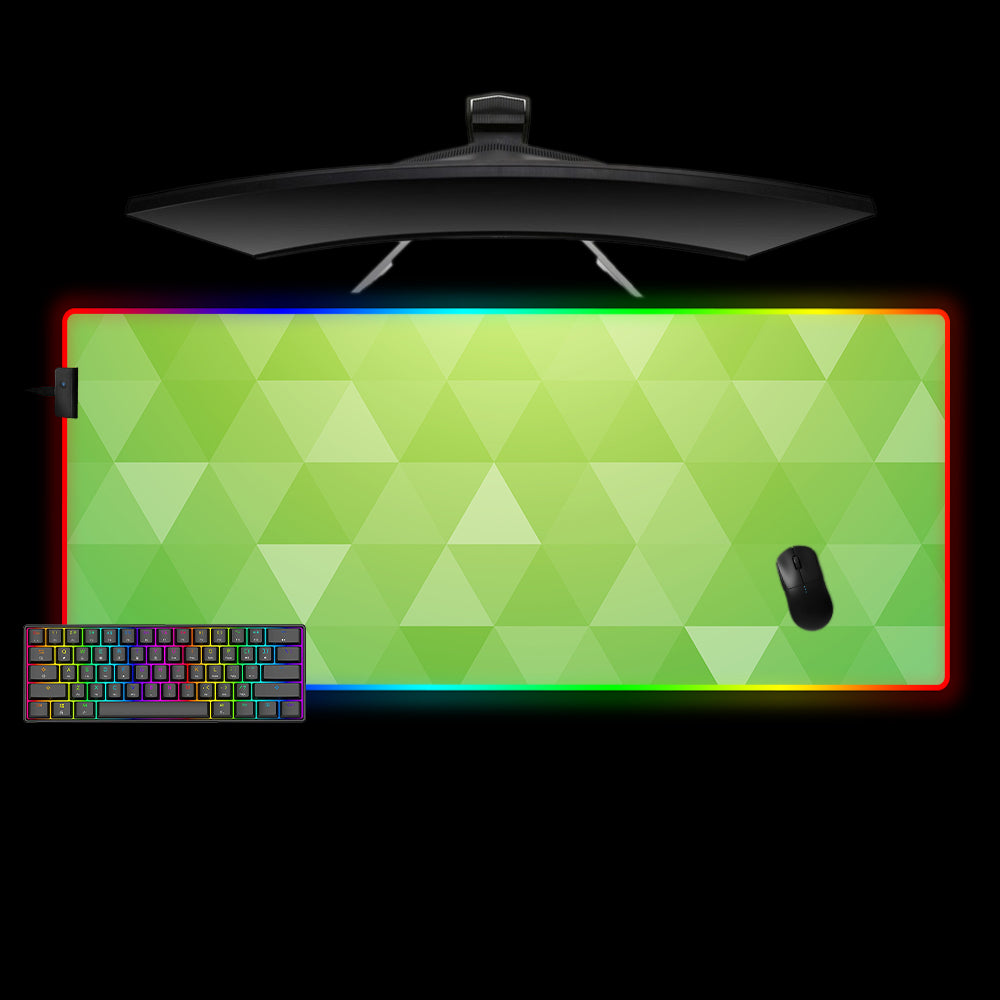 Bright Green Triangles RGB Gaming Mouse Pad with LED Strip