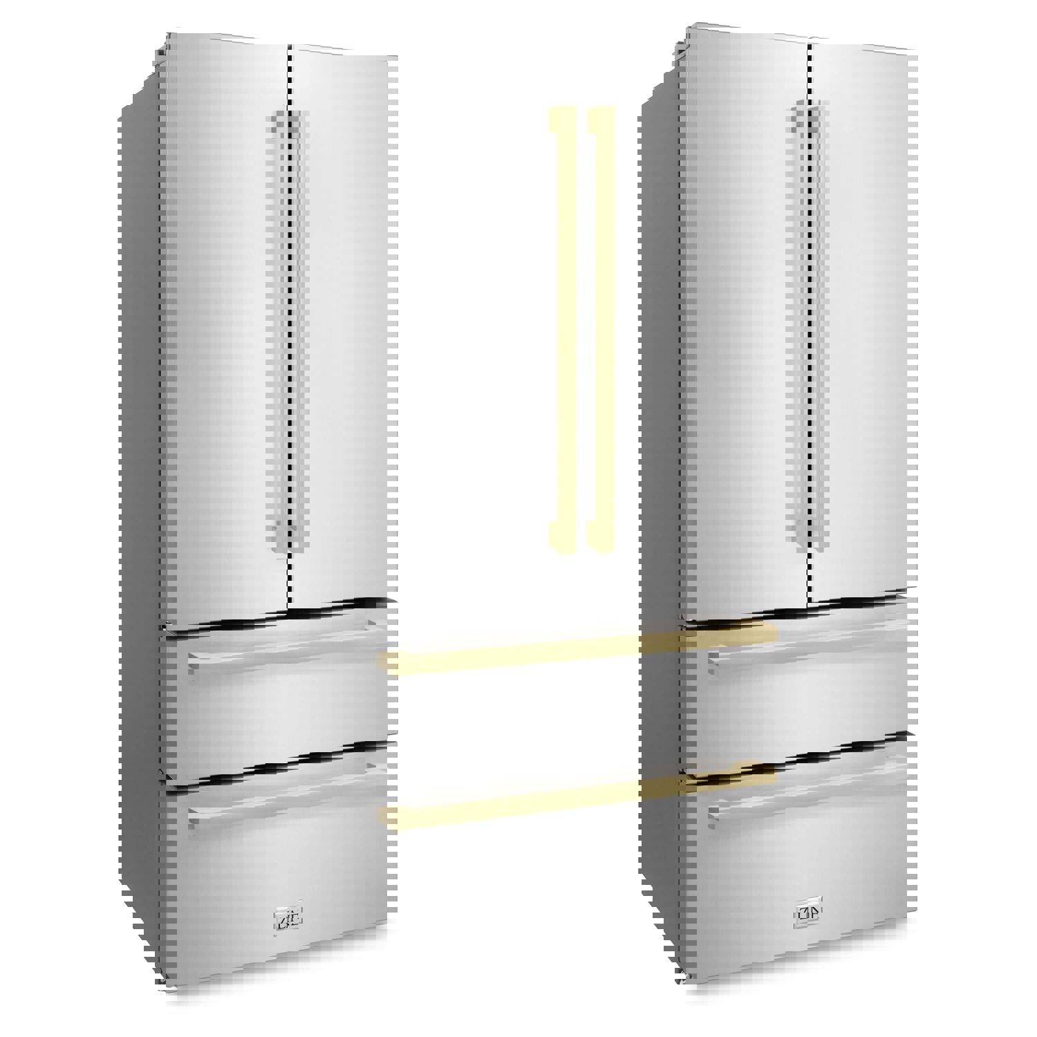 ZLINE 36 in. Autograph Edition 22.5 cu. ft 4-Door French Door Refrigerator with Ice Maker in Stainless Steel with Champagne Bronze Square Handles