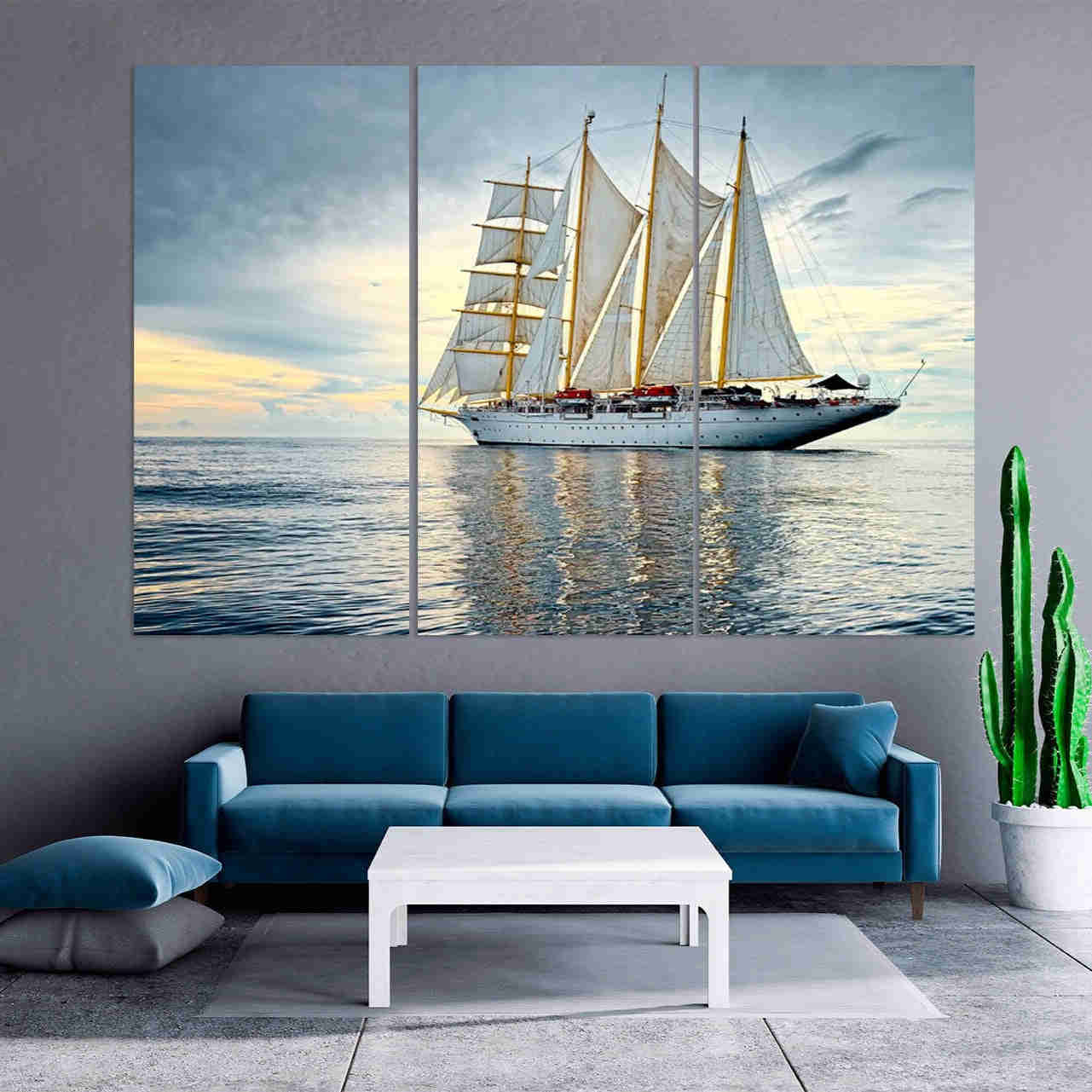 Seascape Painting Scarlet Witch Print Extra Large Multi Panel Light Blue Wall Art