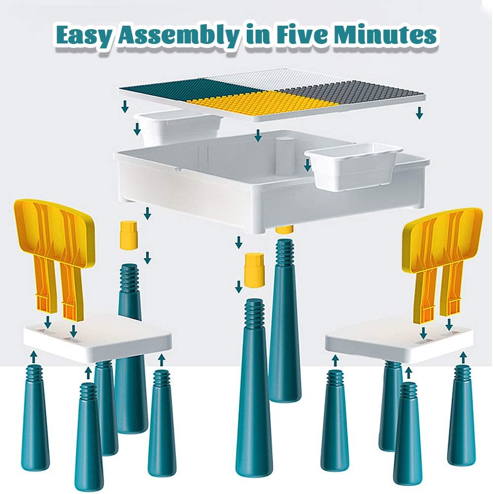 Toddler Activity Table & Chair Set - All-in-One Multi-Activity Playset with Building Blocks, Water & Sand Table for Kids 3-6 Years