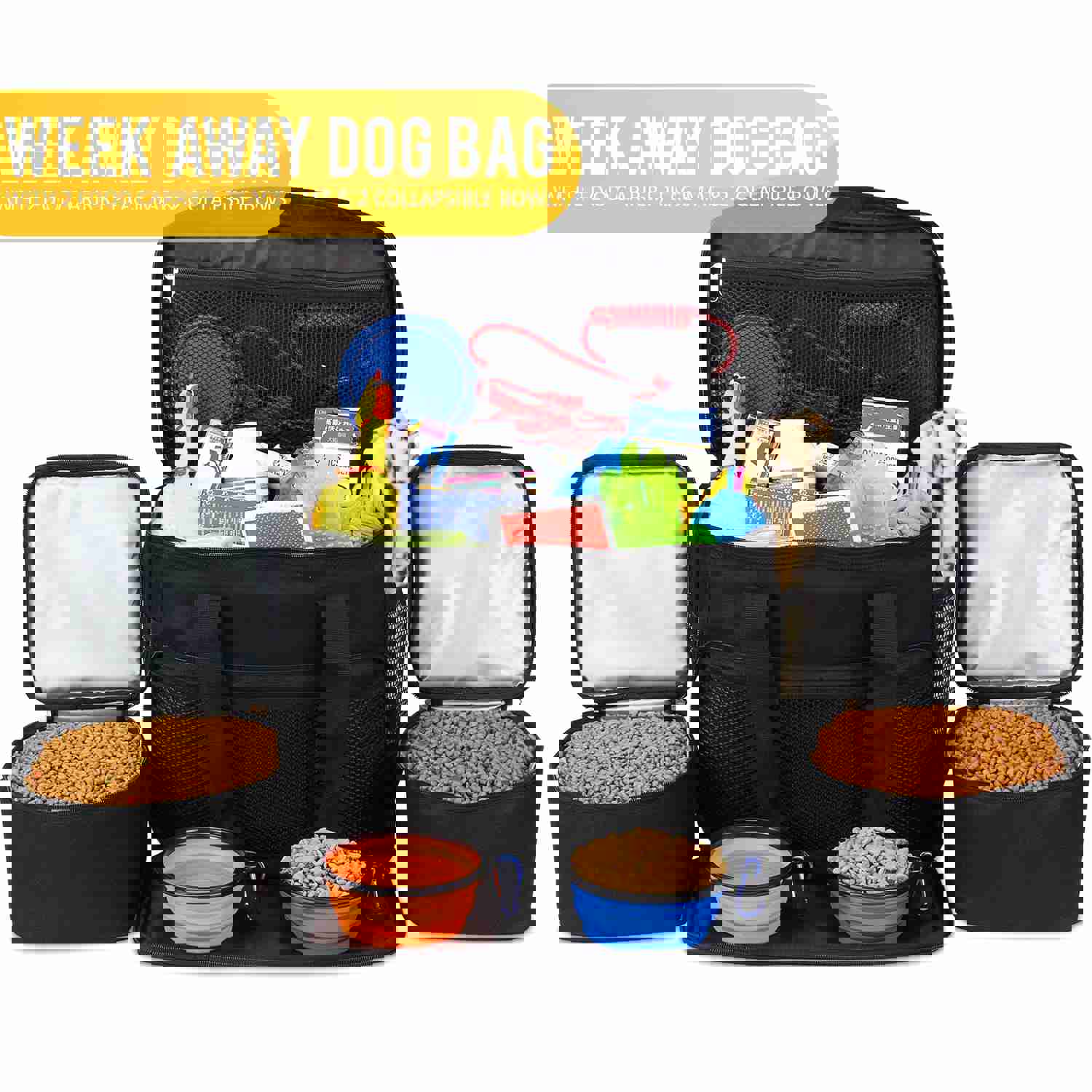 KOPEKS Pet Travel Bag Set - Airline Approved with Food Carriers, Bowls & Mat