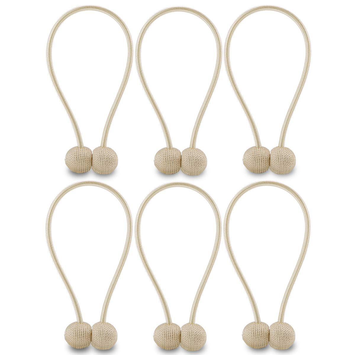 NZQXJXZ Magnetic Curtain Tiebacks - Decorative Weave Rope Clips for Window Panels (Pack of 6, Beige)