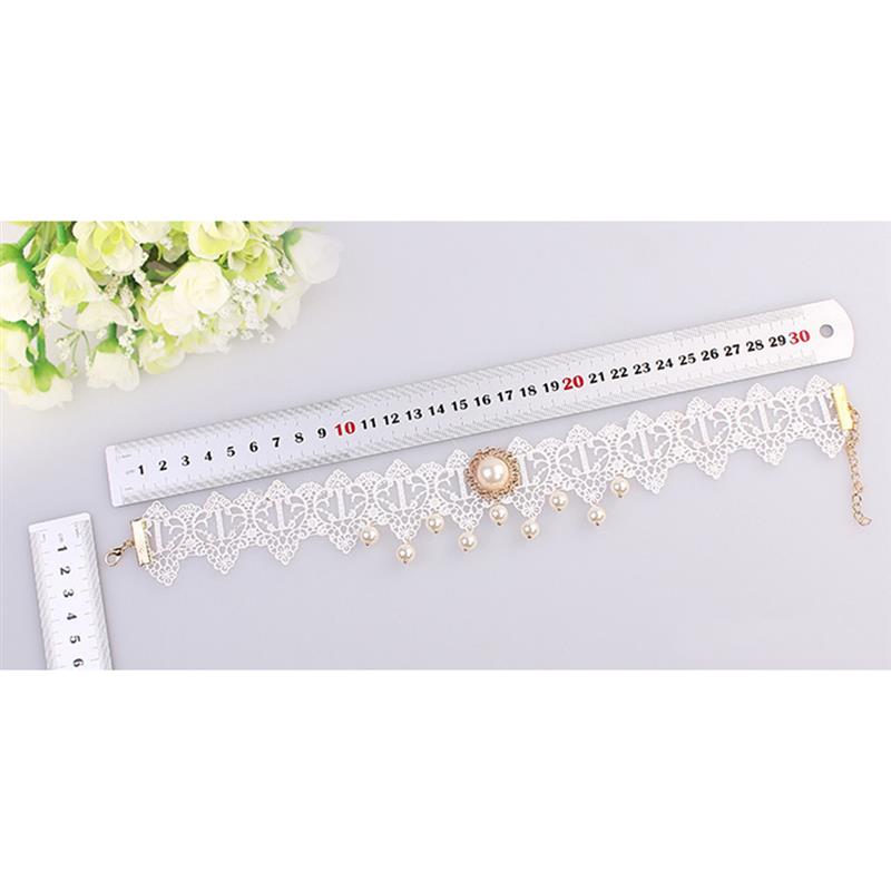 1pc Romantic Women Choker Vintage Fake Pearl Lace Decor Bridal Choker Collar Necklace