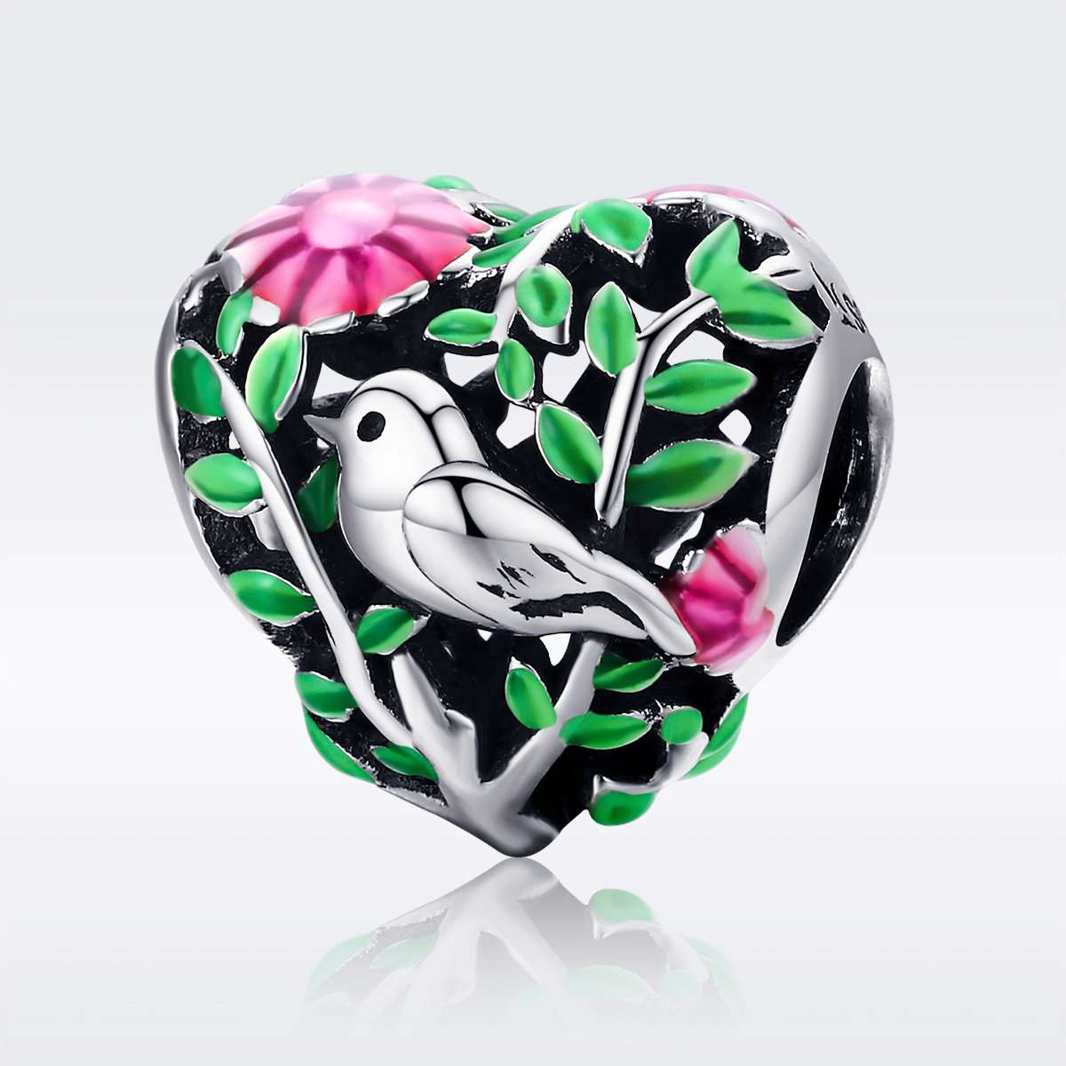 Sterling 925 Silver Bird and Floral Pendant for Pandora & European Charm Bracelets