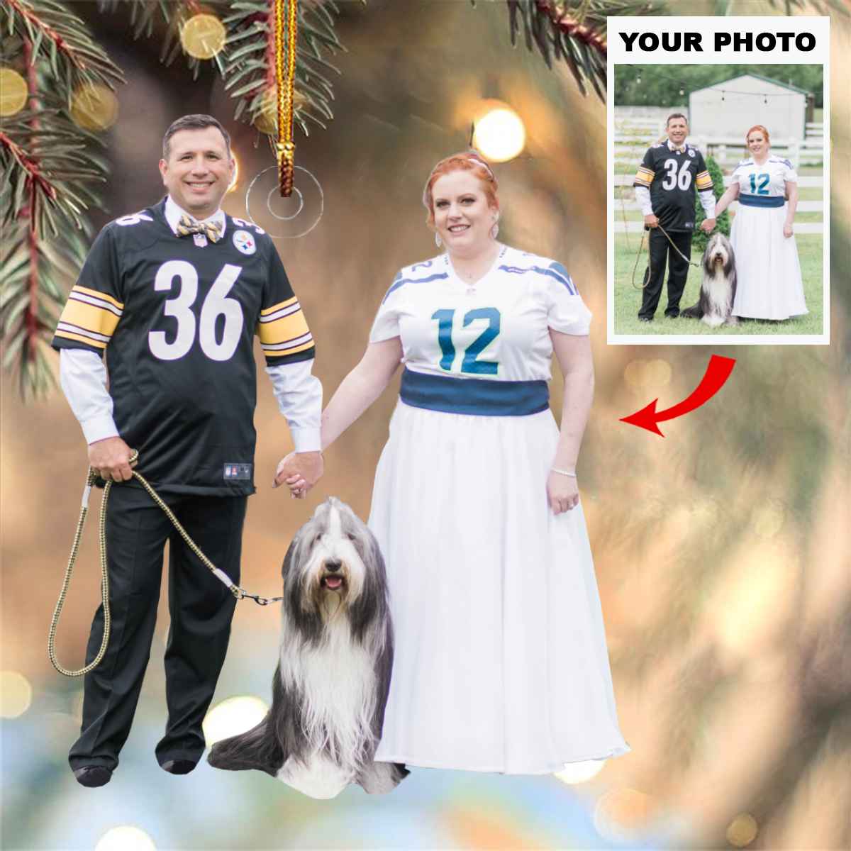 Personalized Photo Mica Ornament - Gift For Couple - American Football Couple Wedding Photo ARND037