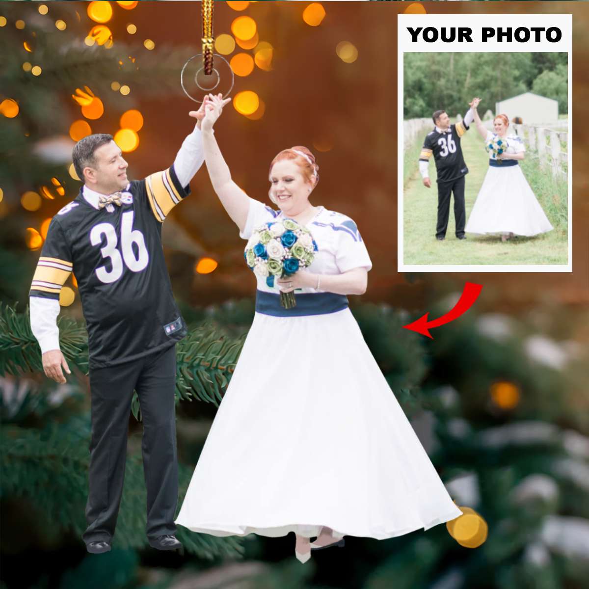 Personalized Photo Mica Ornament - Gift For Couple - American Football Couple Wedding Photo ARND037