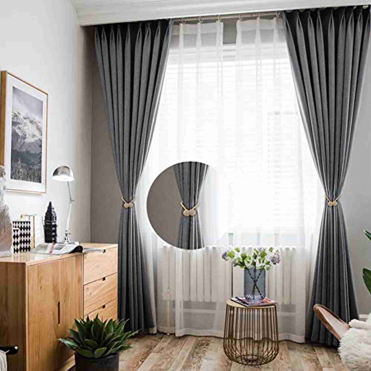 NZQXJXZ Magnetic Curtain Tiebacks - Decorative Weave Rope Clips for Window Panels (Pack of 6, Beige)