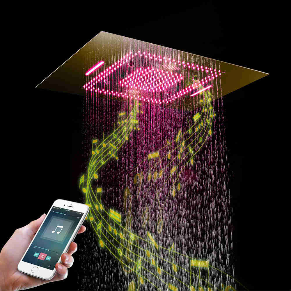MALDIVES | Gold 31 Inch Luxury Complete LED Music Shower Set with 6 Body Jets & Hand Shower