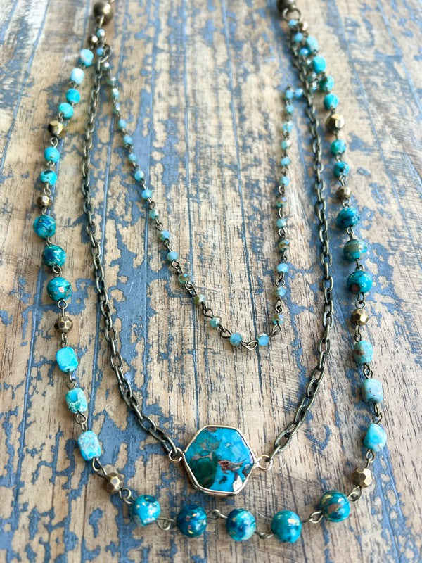 LAYERED JANET NECKLACE (TURQUOISE) - Adjustable 5-Way Wearable Jewelry