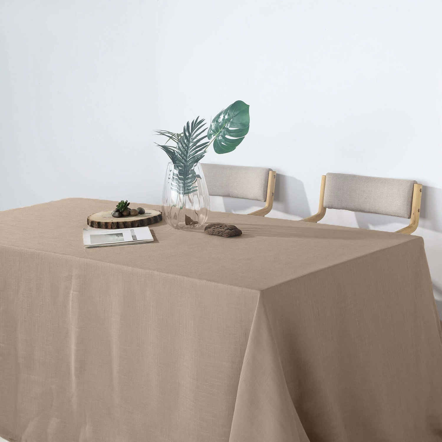 Taupe Seamless Rectangular Tablecloth - Linen Look, Wrinkle Resistant, 90x156