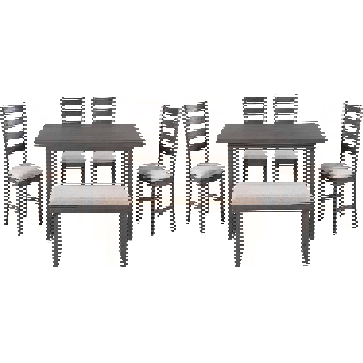 6-Pieces Solid Wood Dining Room Set with Rectangular Table, 4 Chairs, and Bench