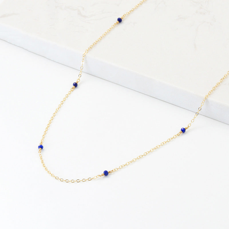 Handmade 14K Gold Faceted Lapis Lazuli Bead Pendant Necklace for Women