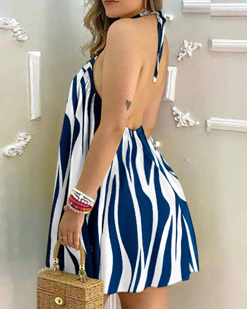 Elegant Off Shoulder Halter Neck Lace Loose Dress for Women