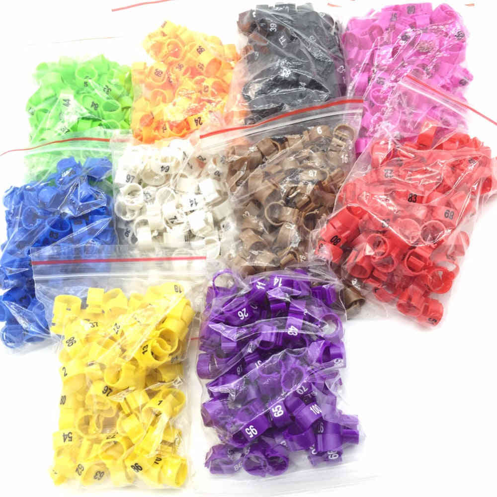 100 Pcs Digital Foot Ring for Pet Birds - 10 Colors