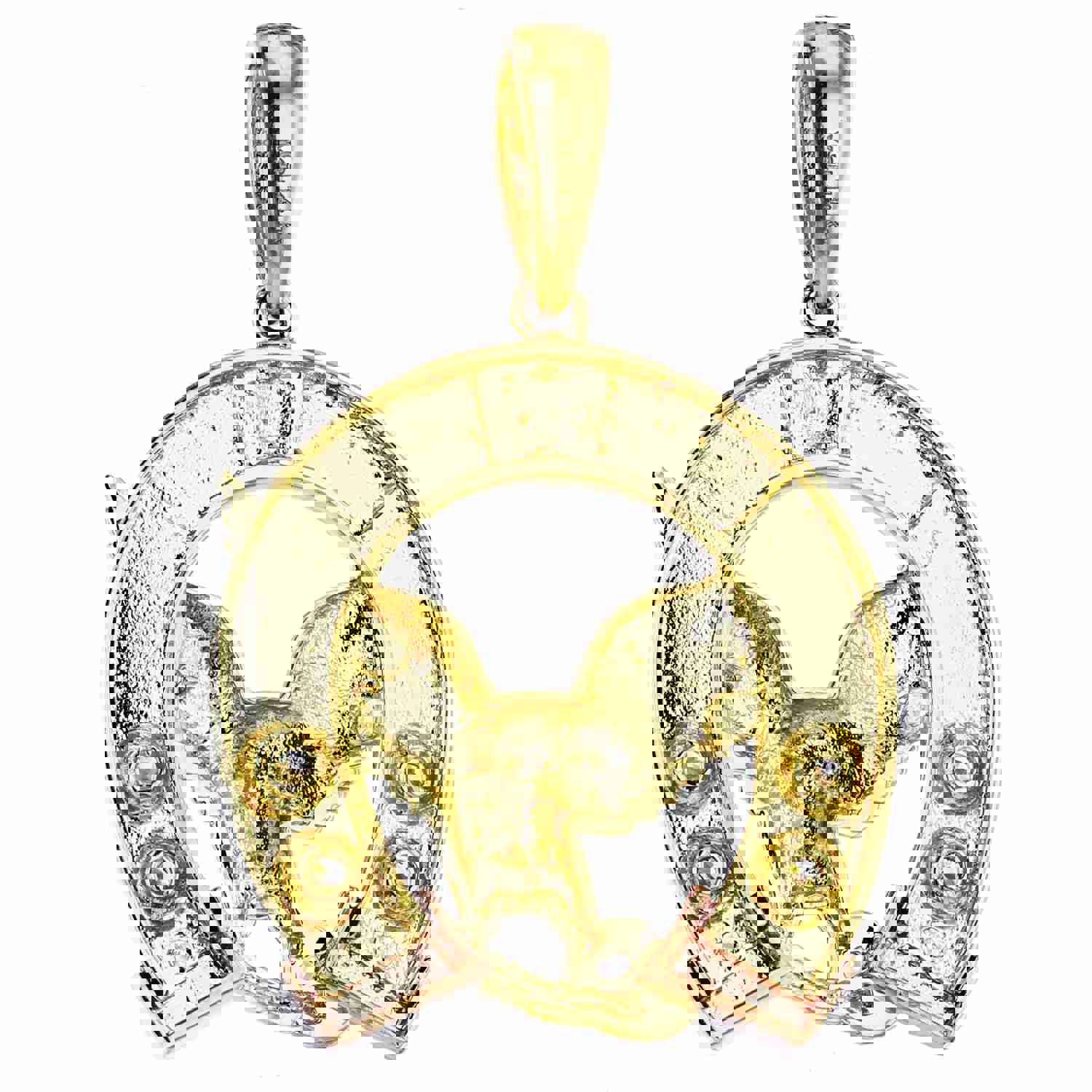 14K Gold Tricolor 40x30mm Eagle Horse Shoe Pendant