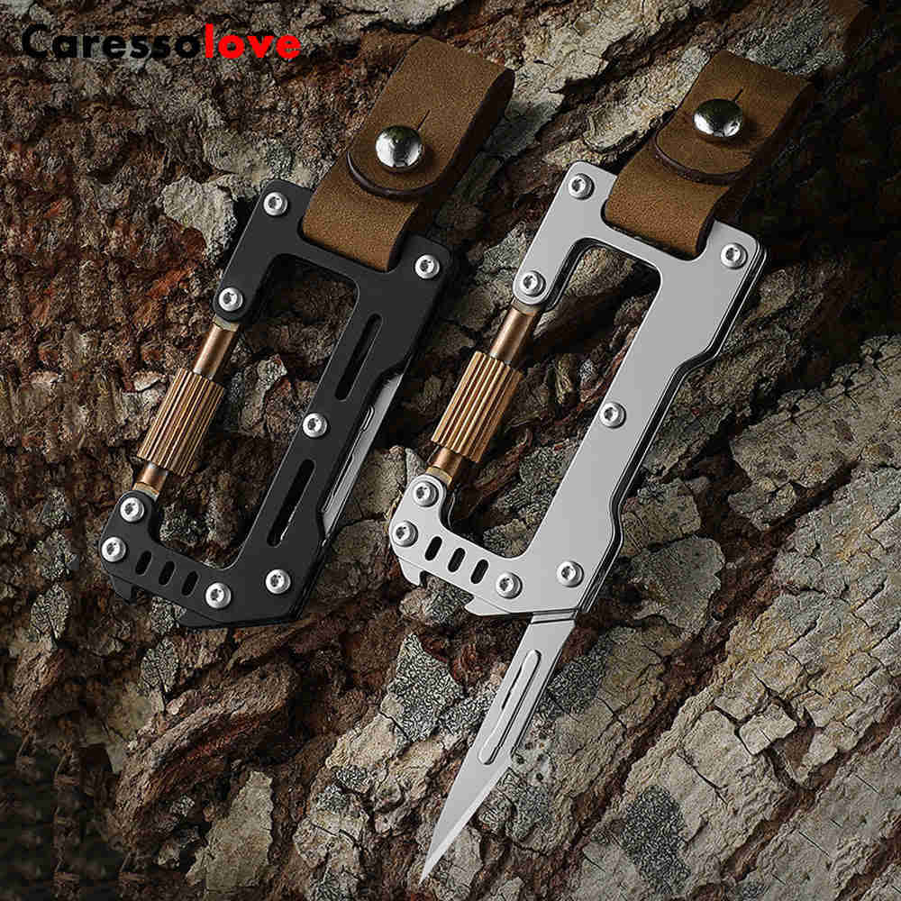 Caressolove Carabiner Exacto Knife - Stainless Steel Multi-Tool with Replaceable Blade for Outdoor EDC Gear