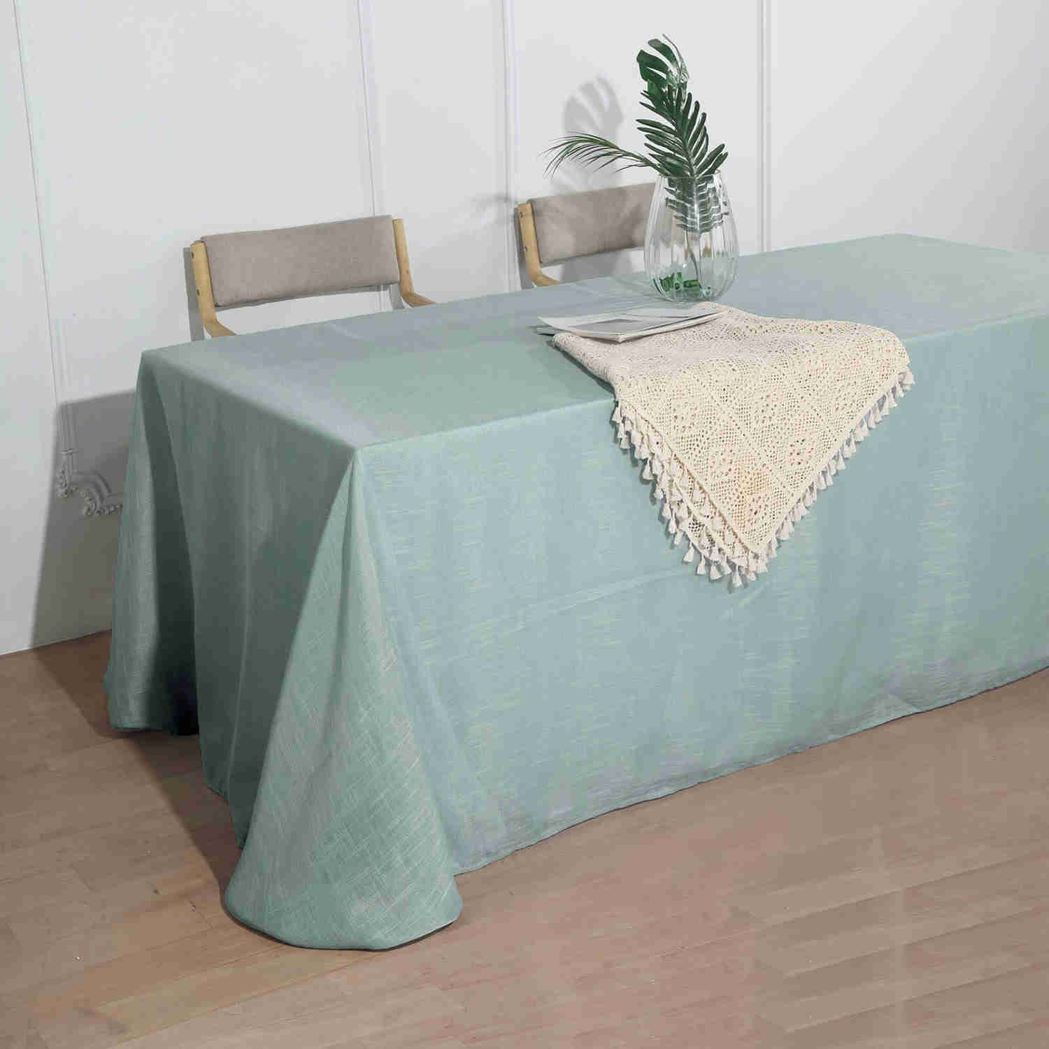 Dusty Blue Seamless Rectangular Tablecloth - Linen Look, Wrinkle Resistant 90x132