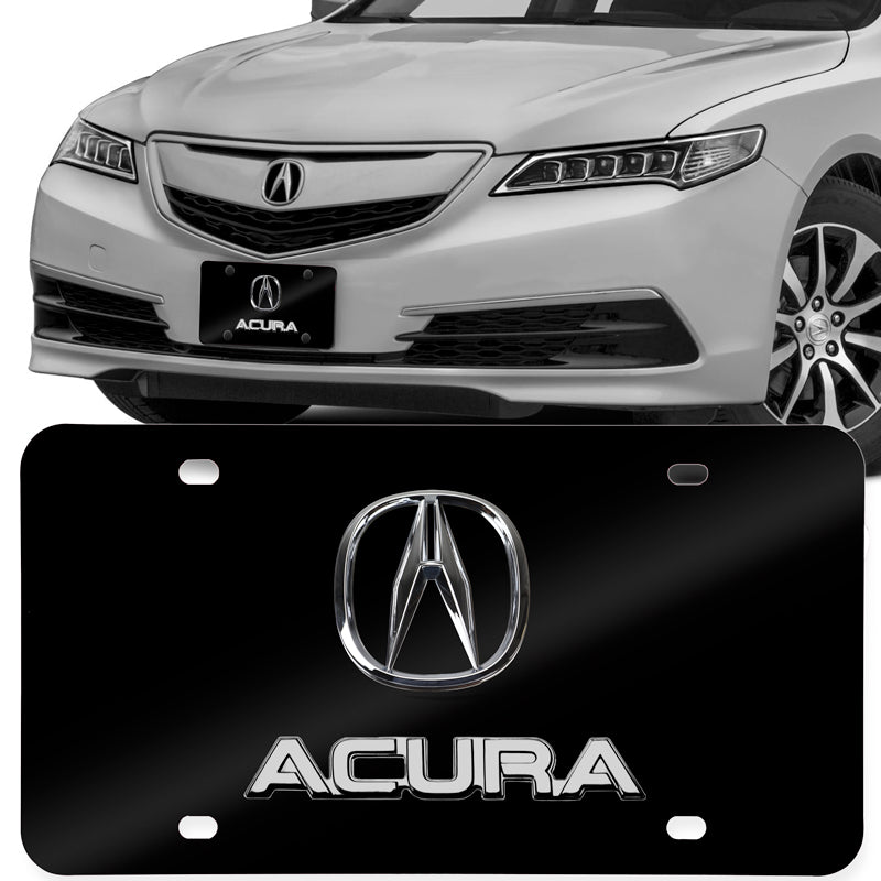 ACURA Stainless Steel Front Mirror Black/Chrome Finish 3D Dual License Plate Frame