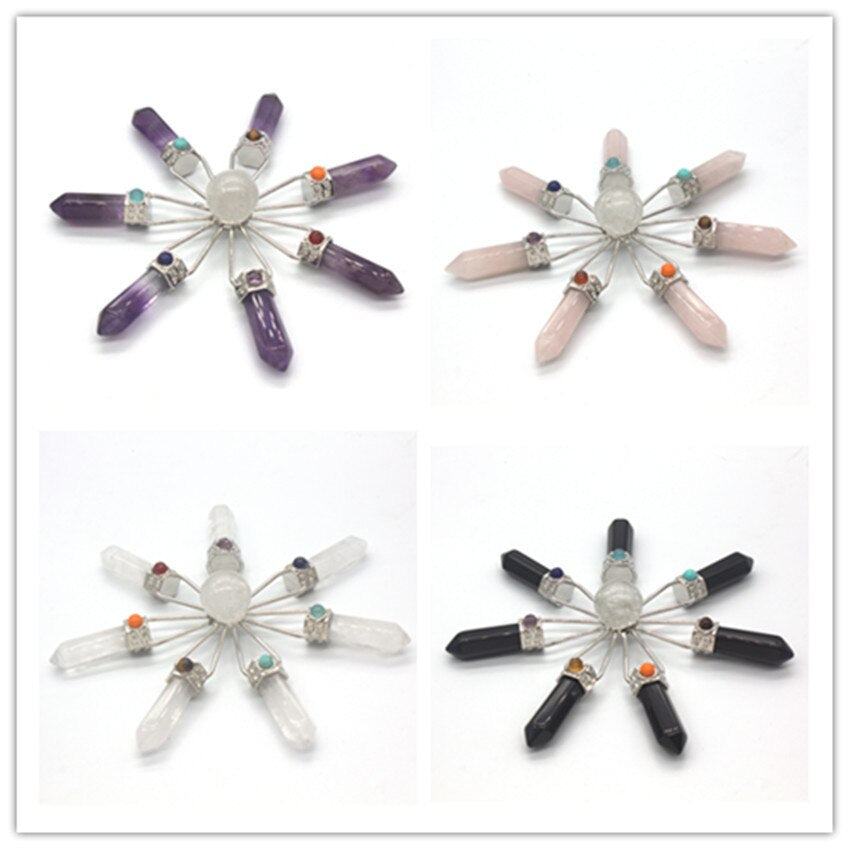 Natural Gnergy Gemstone Silver Plated Purple Amethysts Rock Crystal Energy Converter Charka Pendant Rose Pink Quartz Jewelry