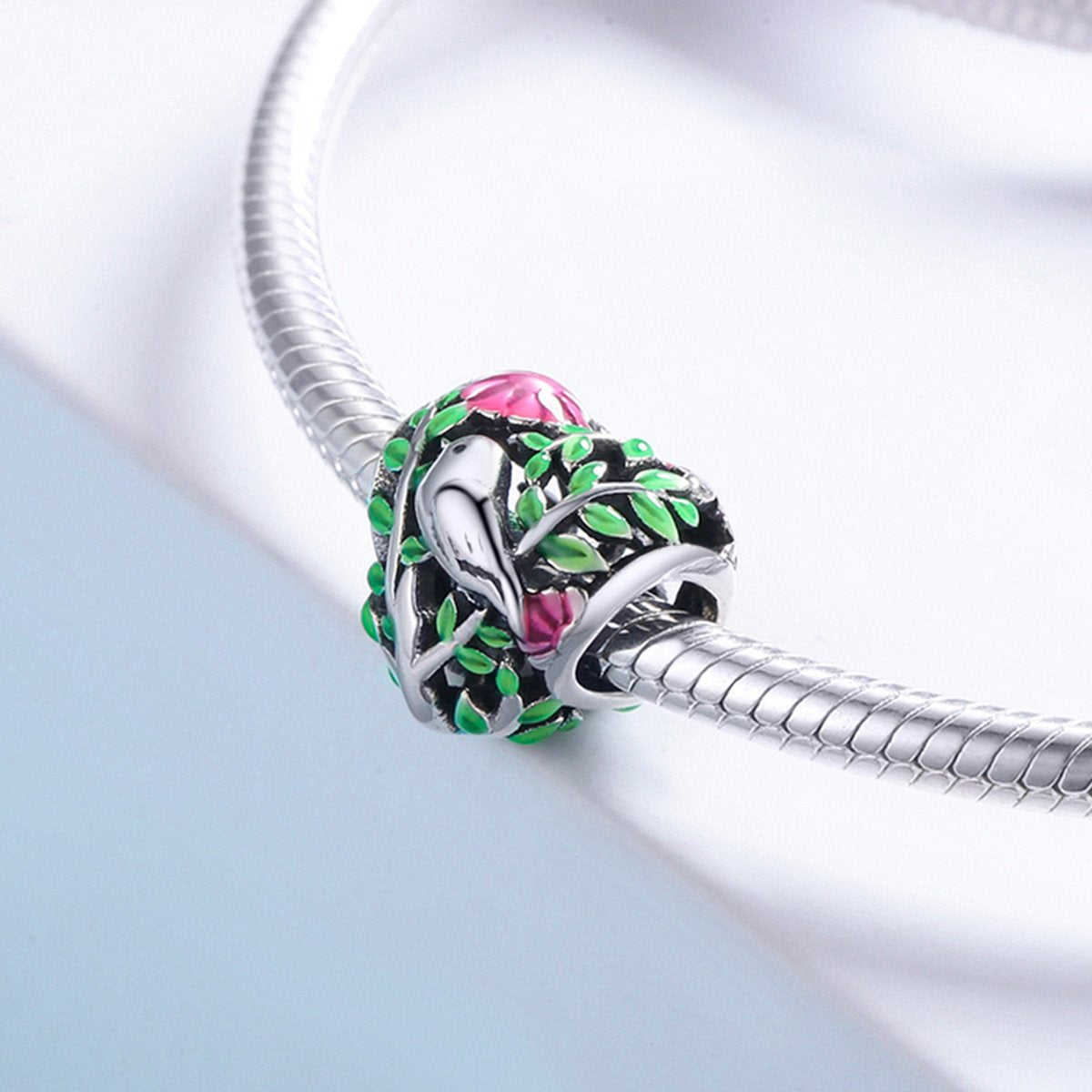 Sterling 925 Silver Bird and Floral Pendant for Pandora & European Charm Bracelets