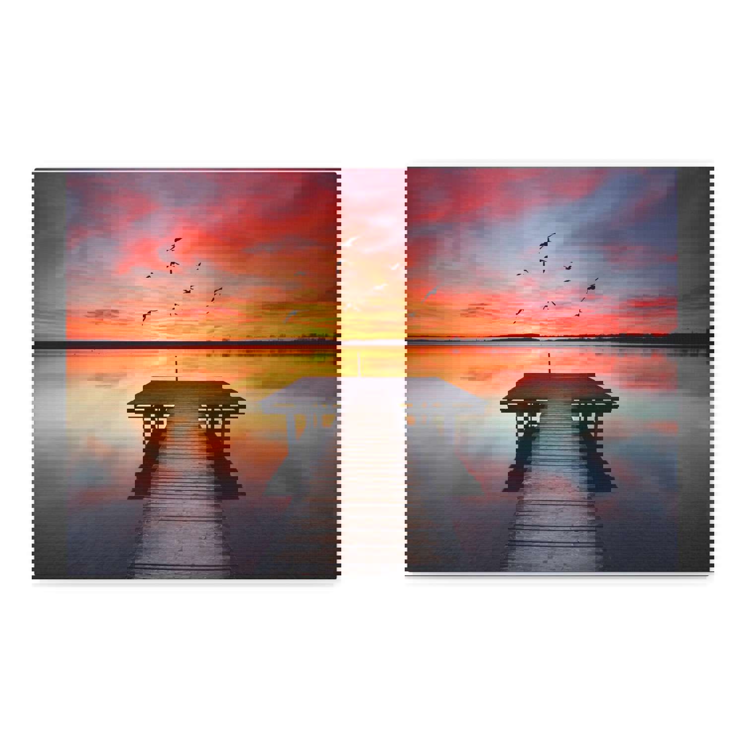 Wooden Bridge Lake View Dawn Nature Wilderness Photography Canvas Wall Art for Home Decor
