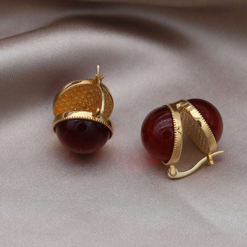 Korean Design 14K Gold Plated Round Glass Hoop Earrings for Women