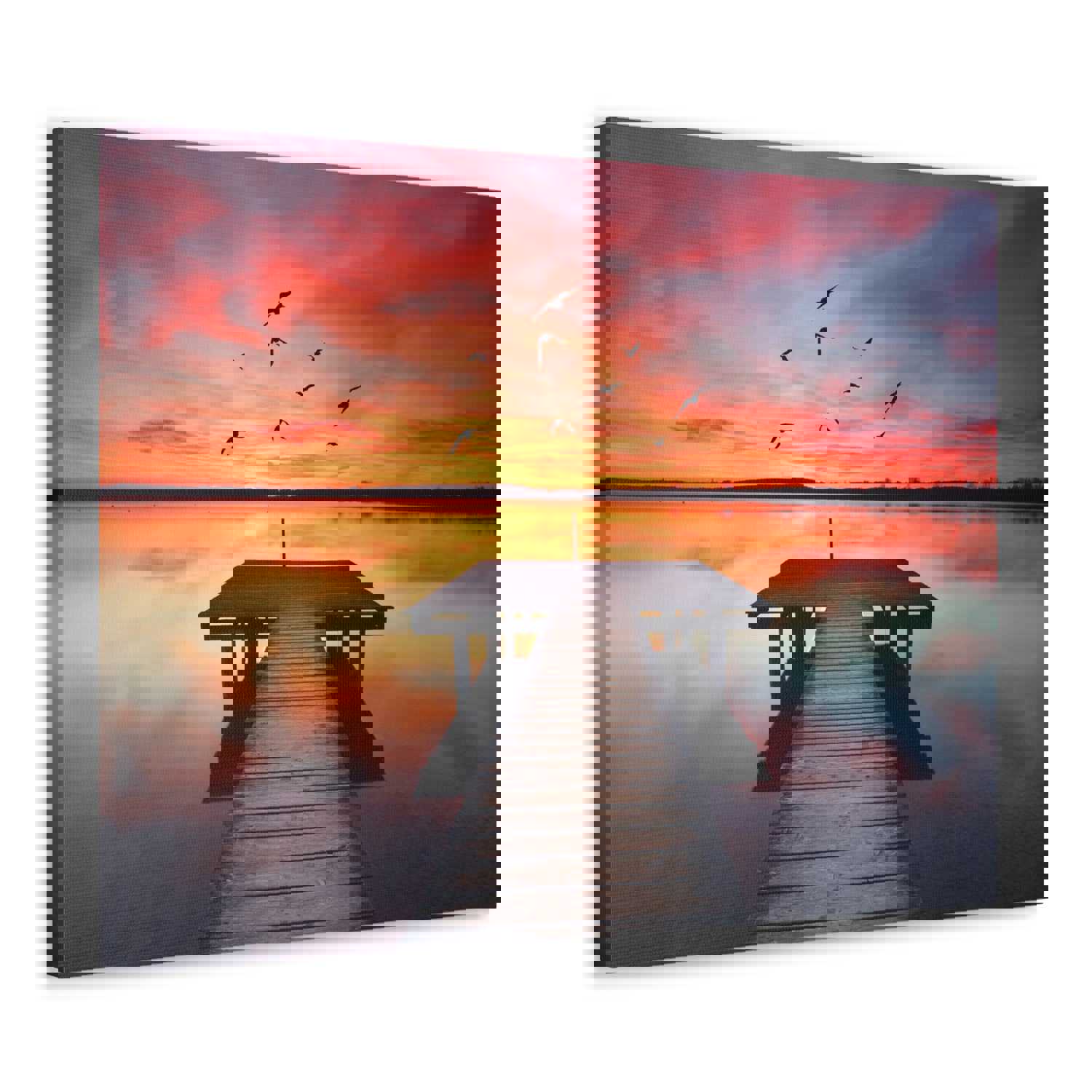 Wooden Bridge Lake View Dawn Nature Wilderness Photography Canvas Wall Art for Home Decor