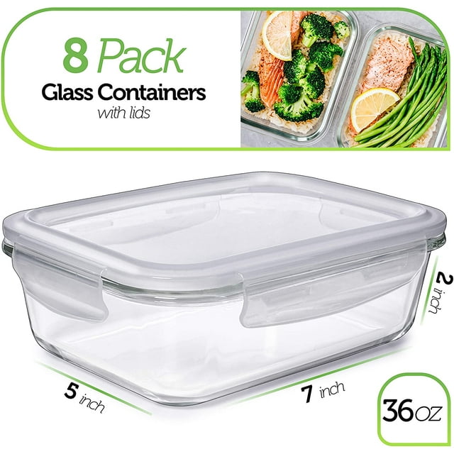 Prep Naturals - Glass Food Storage Containers - 8 Packs, 30 Oz
