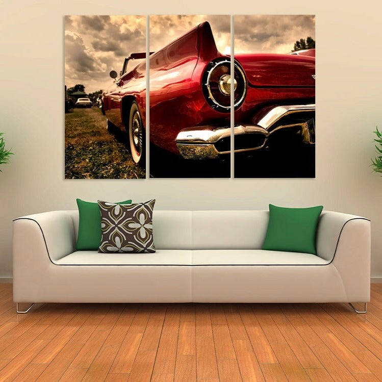 Retro Farmhouse Car Wall Art - Large Framed Canvas Painting for Home Decor