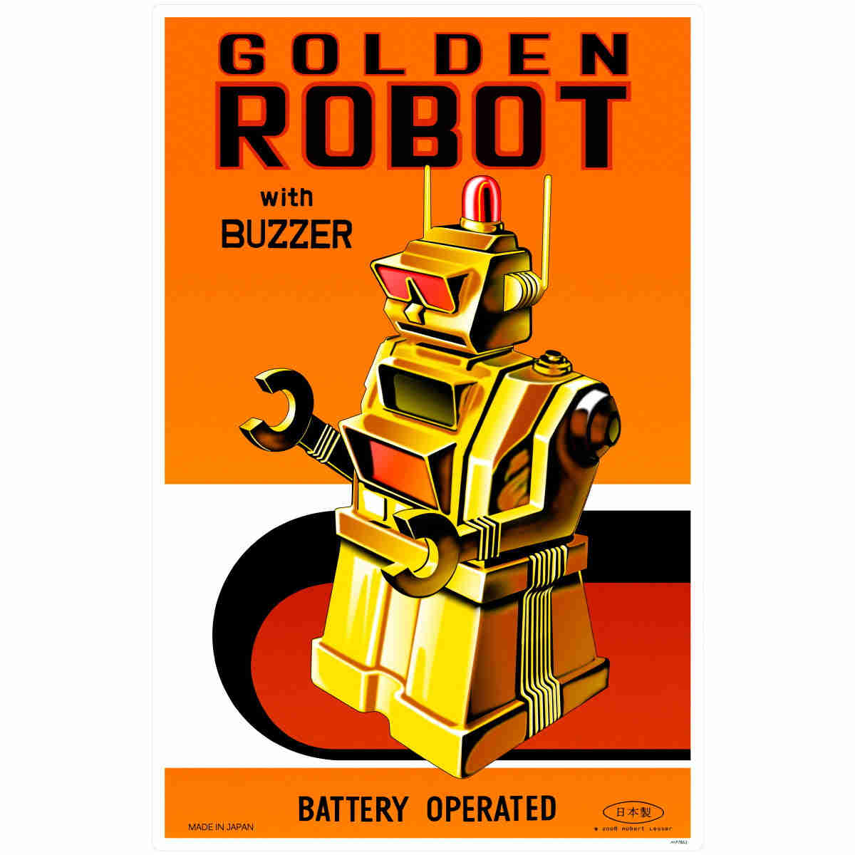 Golden Robot Tin Toy Wall Decal - Retro Sci-Fi Decor for Kids & Playrooms
