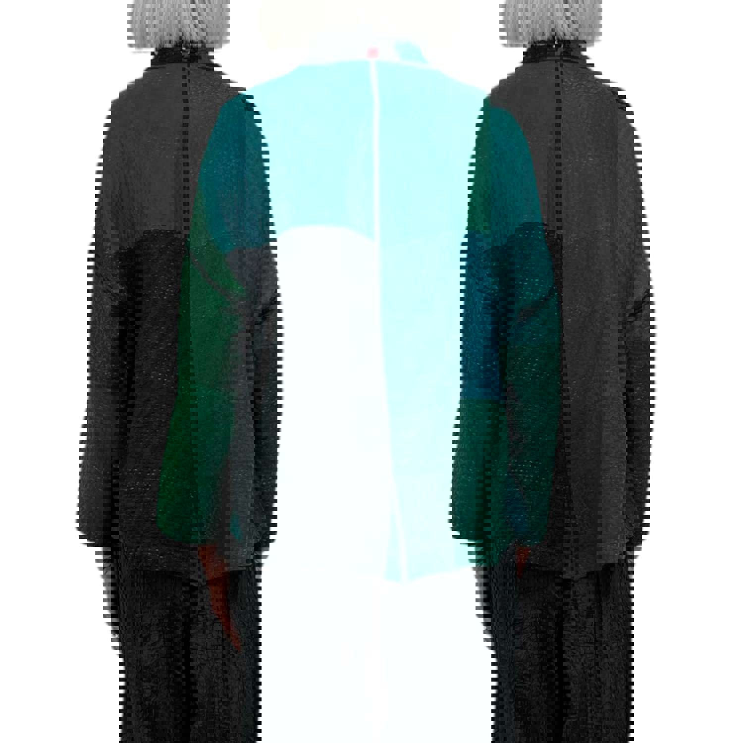 Reversible Stand Collar Crop Jacket - Mixed Silk & Cotton