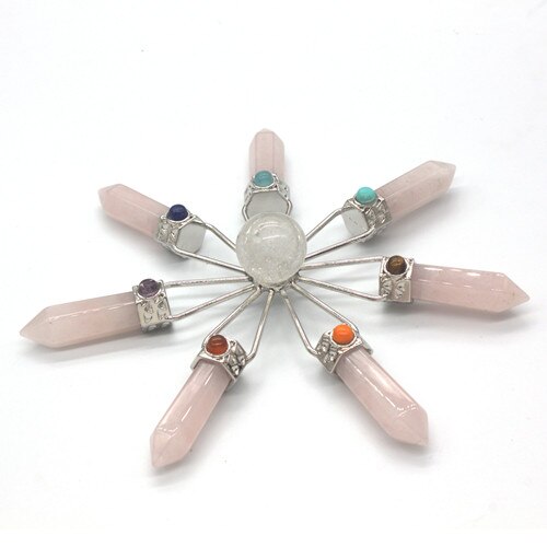 Natural Gnergy Gemstone Silver Plated Purple Amethysts Rock Crystal Energy Converter Charka Pendant Rose Pink Quartz Jewelry