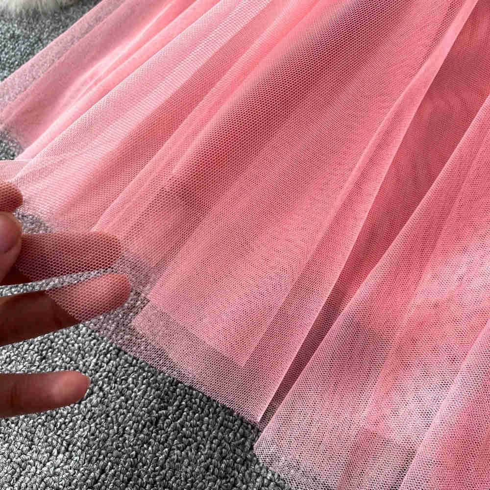 Nukty Sweet Women Mini Skirt Mesh Solid Tiered Ruffles Elastic Waist A-line Tulle Skirt