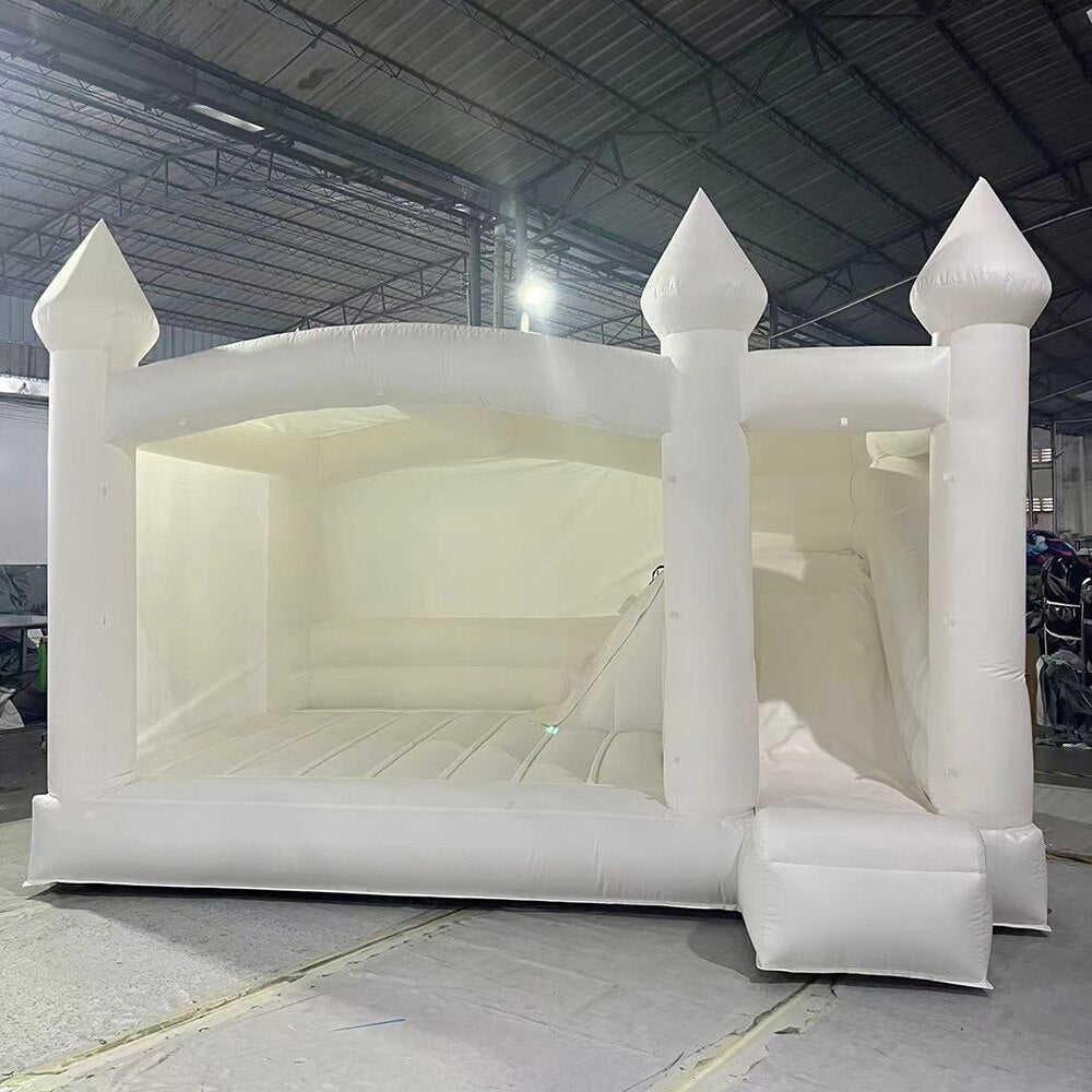 White Wedding Bounce House with Slide - Customizable Inflatable Jumper Castle for Parties